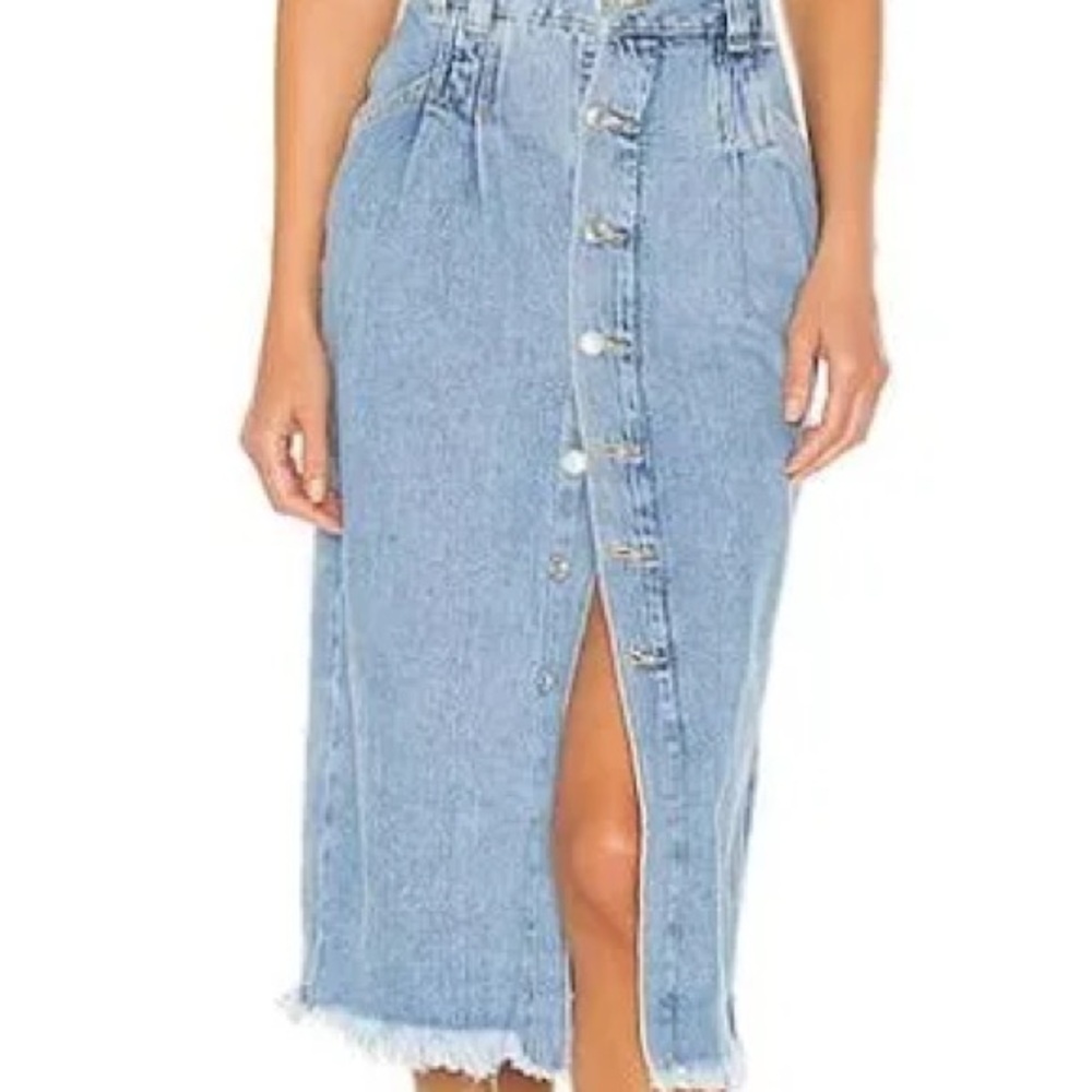 Free People We Are Free Sidney Denim Midi Button Front Acid Wash Skirt Size 28